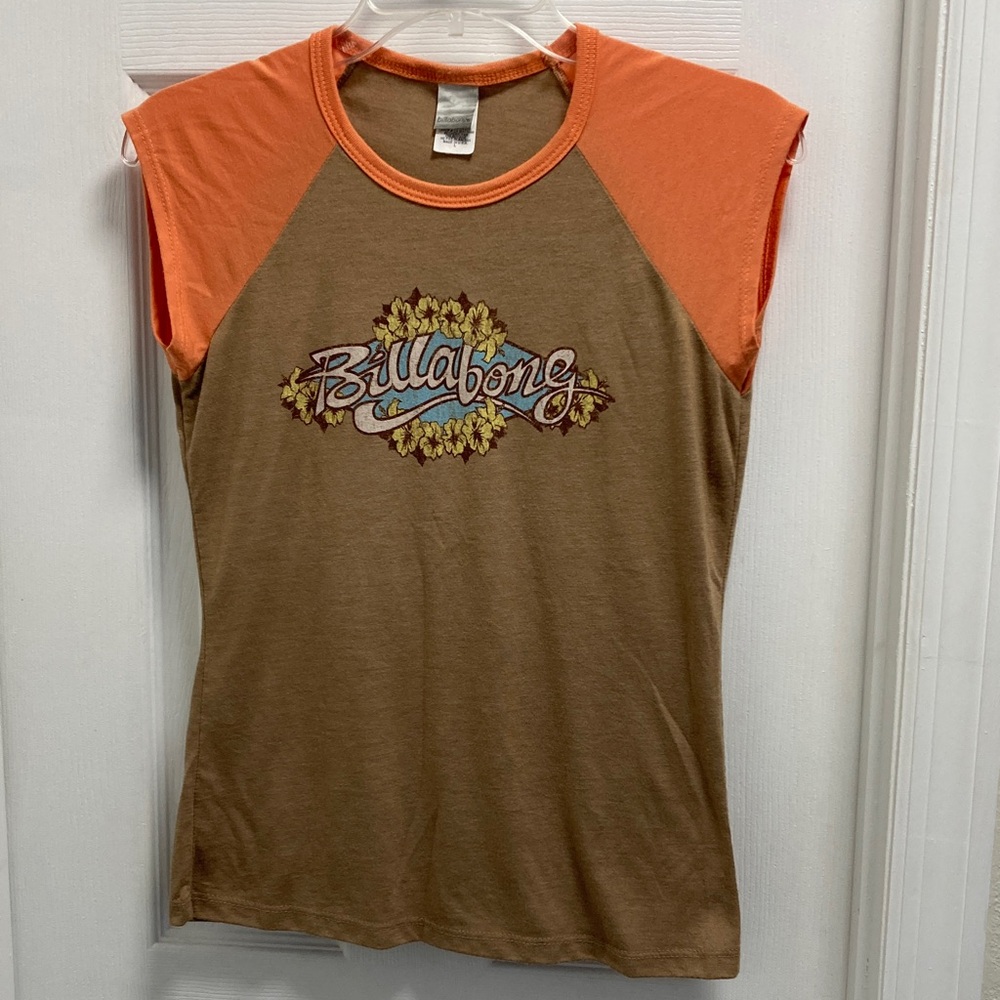 Billabong Women's Raglan Tee in Orange and Brown with Logo